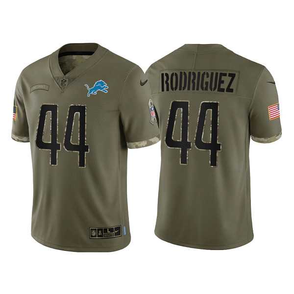 Mens Detroit Lions #44 Malcolm Rodriguez Olive 2022 Salute To Service Limited Stitched Jersey